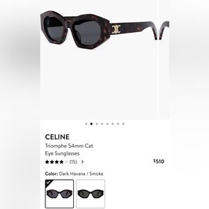 Celine Triomphe 54mm Cat Eye Sunglasses- Color: Dark Havana/Smoke Color